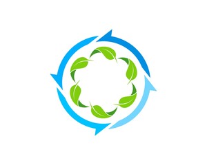 Circular arrow with green nature leaf inside