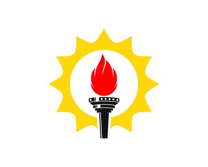 Shinning sun with fire torch inside