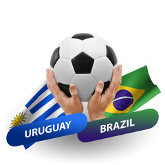 Soccer football competition match, national teams uruguay vs brazil