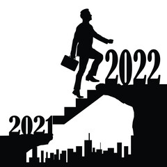 Businessman walking from 2021 to 2022. happy new year 2022.