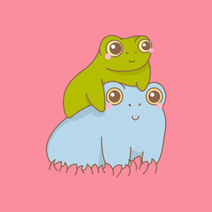 Cute frogs are sitting together