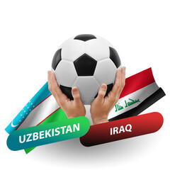 Soccer football competition match, national teams uzbekistan vs iraq