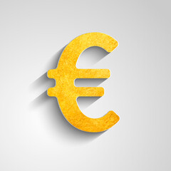 Golden euro symbol on grey background. Vector illustration.