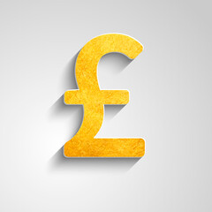 Golden pound symbol on grey background. Vector illustration.