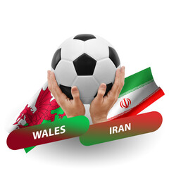 Soccer football competition match, national teams wales vs iran