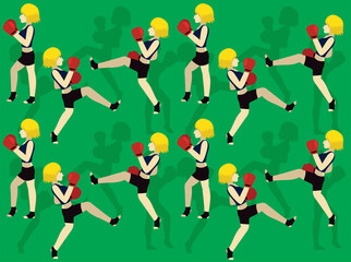 Boxing Poses Cartoon Front Kick Seamless Wallpaper Background