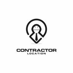 Contractor logo, Combination of construction workers and pin location