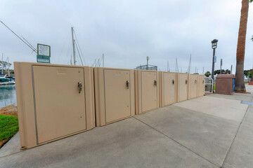 Public storage beige lockers at Oceanside in California