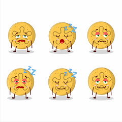 Cartoon character of dalgona candy coral reefs with sleepy expression