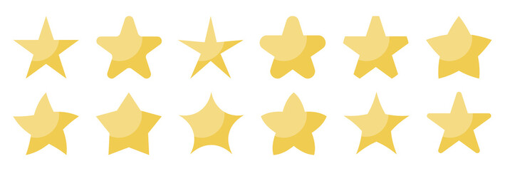 Stars rating golden yellow icon flat set. Product rating classic icon. Quality symbol premium customers. Best quality striking insignia website, game, score. Order victory award luxury isolated white