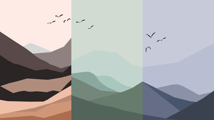 Colorful background with landscape, abstract mountains.