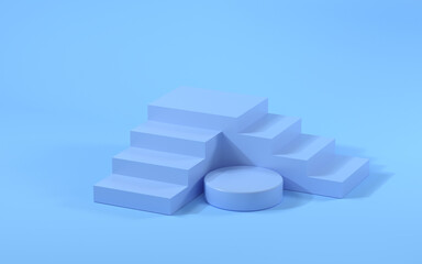 Stage and geometry with blue background, 3d rendering.