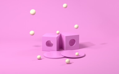 Creative geometry stage with magenta background, 3d rendering.