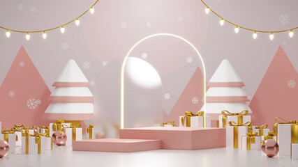 Obraz premium Merry christmas holiday theme empty space podium realistic image for product presentation
