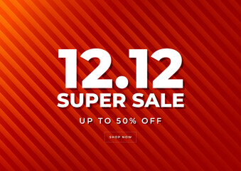 12.12 Shopping day super sale. Red background special offers and promotion template design.