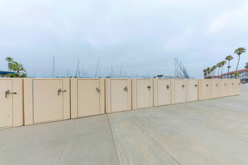 Public storage lockers on a harbor at Oceanside in California