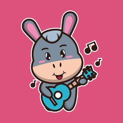 
vector illustration of cute donkey 
playing the ukulele, suitable for children's books, birthday cards, valentine's day.