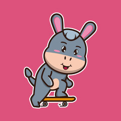 
vector illustration of cute donkey 
playing skateboard, suitable for children's books, birthday cards, valentine's day.