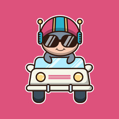 
vector illustration of cute donkey 
driving a car, suitable for children's books, birthday cards, valentine's day.