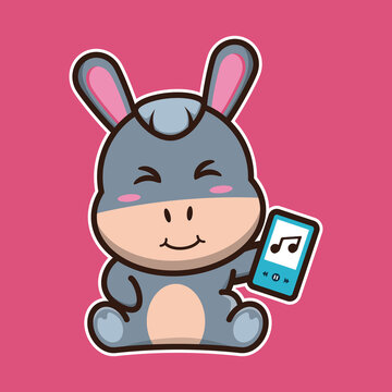 
vector illustration of cute donkey 
holding smartphone, suitable for children's books, birthday cards, valentine's day.