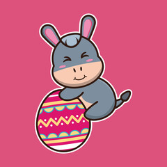 
vector illustration of cute donkey 
hug easter eggs, suitable for children's books, birthday cards, valentine's day.