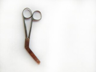 Surgical instrument on white background. Episiotomy Scissor. - obrazy, fototapety, plakaty