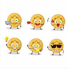 Dalgona candy flower cartoon character with various types of business emoticons