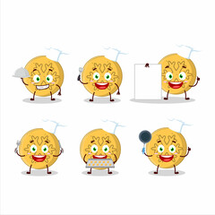 Cartoon character of dalgona candy snowflake with various chef emoticons