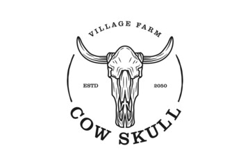 Vintage Retro Longhorn Bull Buffalo Cow for Western Countryside Farm Ranch Country logo design
