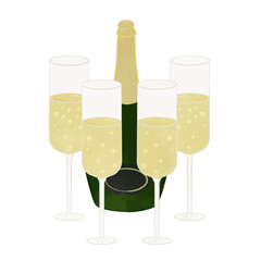Illustration of cute champagne and champagne glass