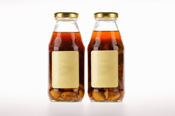 Health nourishment drink of organic ginkgo herb and natural longan flavor extract as invigoration nutrient liquid in glass bottle