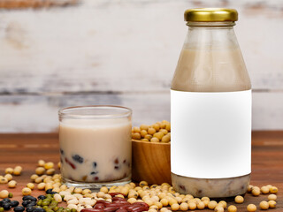 Healthy bean milk of vegetarian breakfast for nourishment and refreshment drink mixed with natural organic legume grain