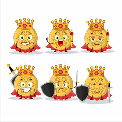 A Charismatic King dalgona candy snowflake cartoon character wearing a gold crown