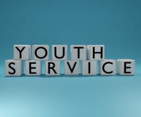 youth service on the white dice in the blue background in 3d