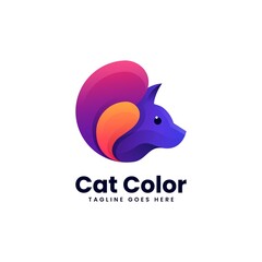Vector Logo Illustration Cat Gradient Colorful Style.