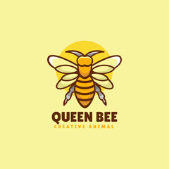 Vector Logo Illustration Queen Bee Simple Mascot Style.