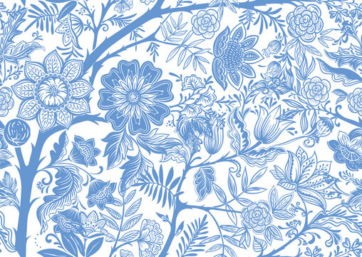 Seamless Pattern. Fantasy flowers in retro, vintage style. Element for design. Vector illustration.