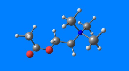 Acetylcholine molecular structure isolated on blue