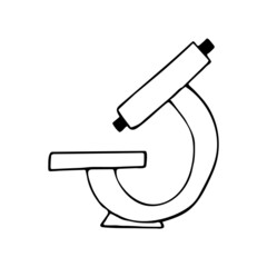 microscope hand drawn doodle. vector, scandinavian, nordic, minimalism, monochrome. icon. laboratory, analyzes, medicine, research, science.