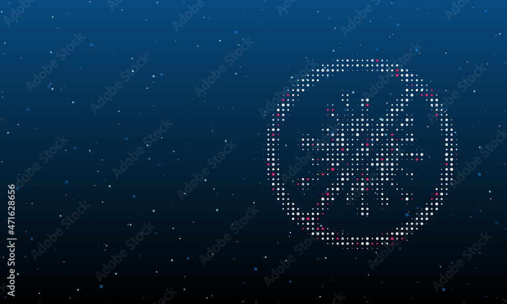 Aufkleber on the right is the stop coronavirus symbol filled with white dots. background pattern from dots and