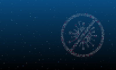 On the right is the stop coronavirus symbol filled with white dots. Background pattern from dots and circles of different shades. Vector illustration on blue background with stars