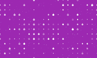 Fototapeta premium Seamless background pattern of evenly spaced white Christmas tree toys of different sizes and opacity. Vector illustration on purple background with stars