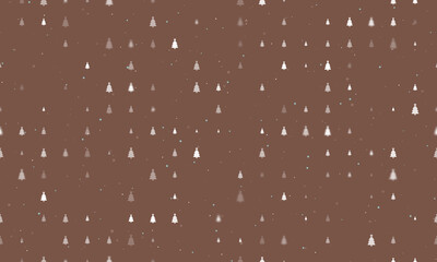 Seamless background pattern of evenly spaced white Christmas trees of different sizes and opacity. Vector illustration on brown background with stars