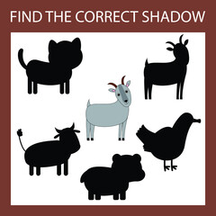 Developing activity for children, find a pair among identical of  goats. Logic game for children.
