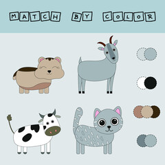 Developing activity for children -  match the  pet  by  color. Logic game for children.
