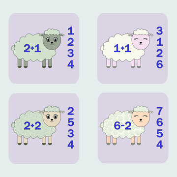 counting game with funny sheeps. Preschool worksheet, kids activity sheet, printable worksheet