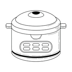 Abstract Hand Drawn Kitchen Stuff Multicooker Meal Doodle Concept Vector Design Outline Style On White Background Isolated For Cooking