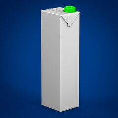 Single juice or milk box isolated on blue background. 3D Illustration.