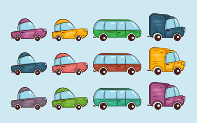 Set of cartoon colorful cars.