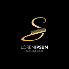 Letter S Hair Comb Stylish Script Logo Design Vector Icon Graphic Emblem Illustration